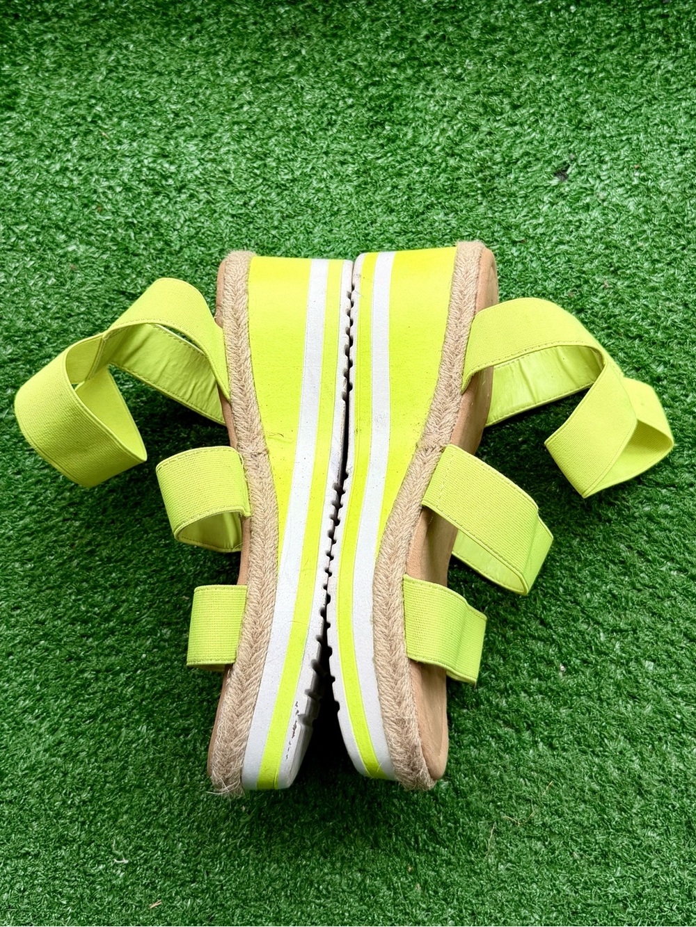 Neon Yellow Elastic Strap Espadrille Platform Wedge Sandals Women's US 7.5 / 7.5